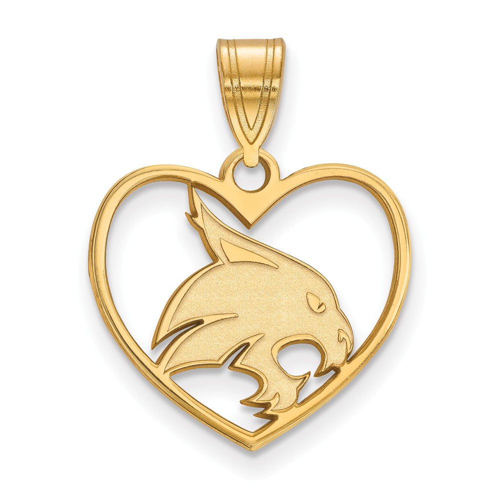 925 Sterling Silver Yellow Gold-Plated Official Texas State University  Pendant Charm in Heart - 21mm x 17mm