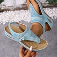 thumbnail image 3 of Flip Flops for Women Hollow out Bohemian Flower Wedge Sandals Comfy Arch Support Orthopedic Shoes Elastic Ankle Strap Fashionable Beach Shoes Sky Blue Size 8, 3 of 5