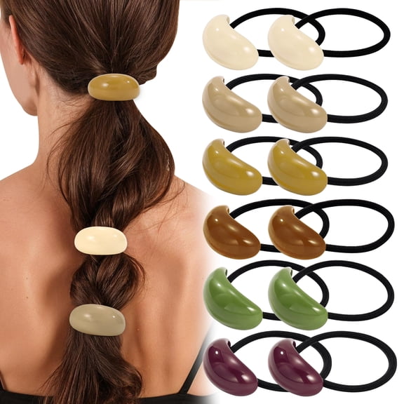 12 Pcs Geometric Oval Hair Ties, Cute Rubber Elastic Bands No Hair Damage, for Thick, Thin, Braiding Hair, Ponytail, for Women Girls Hair Accessories (6 Colors)