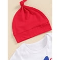 thumbnail image 5 of Jxzom 4th of July Baby Boy Outfits 0 3 6 12 Months Letter Star Print Short Sleeve Romper Striped Pants Hat Independence Day Set, 5 of 8