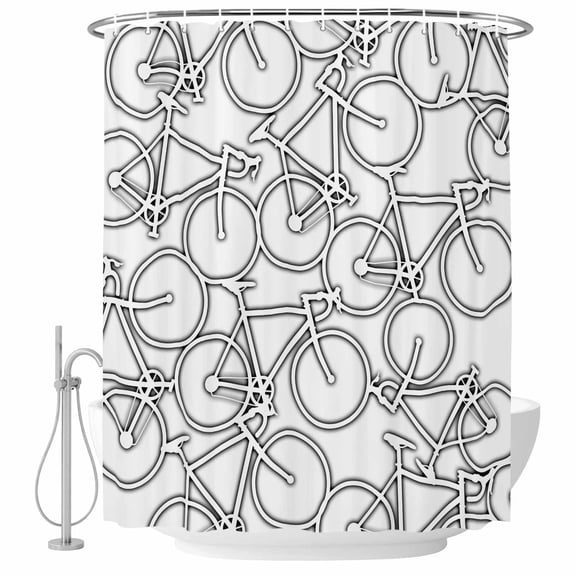 72x78 Inch Shower Curtain Bicycles Bathroom Decor, Waterproof Fabric Bathtub Bath Curtains Decorative Modern Simple Hand-drawn Vehicle Art Extra Long Shower Curtain Set with Hooks
