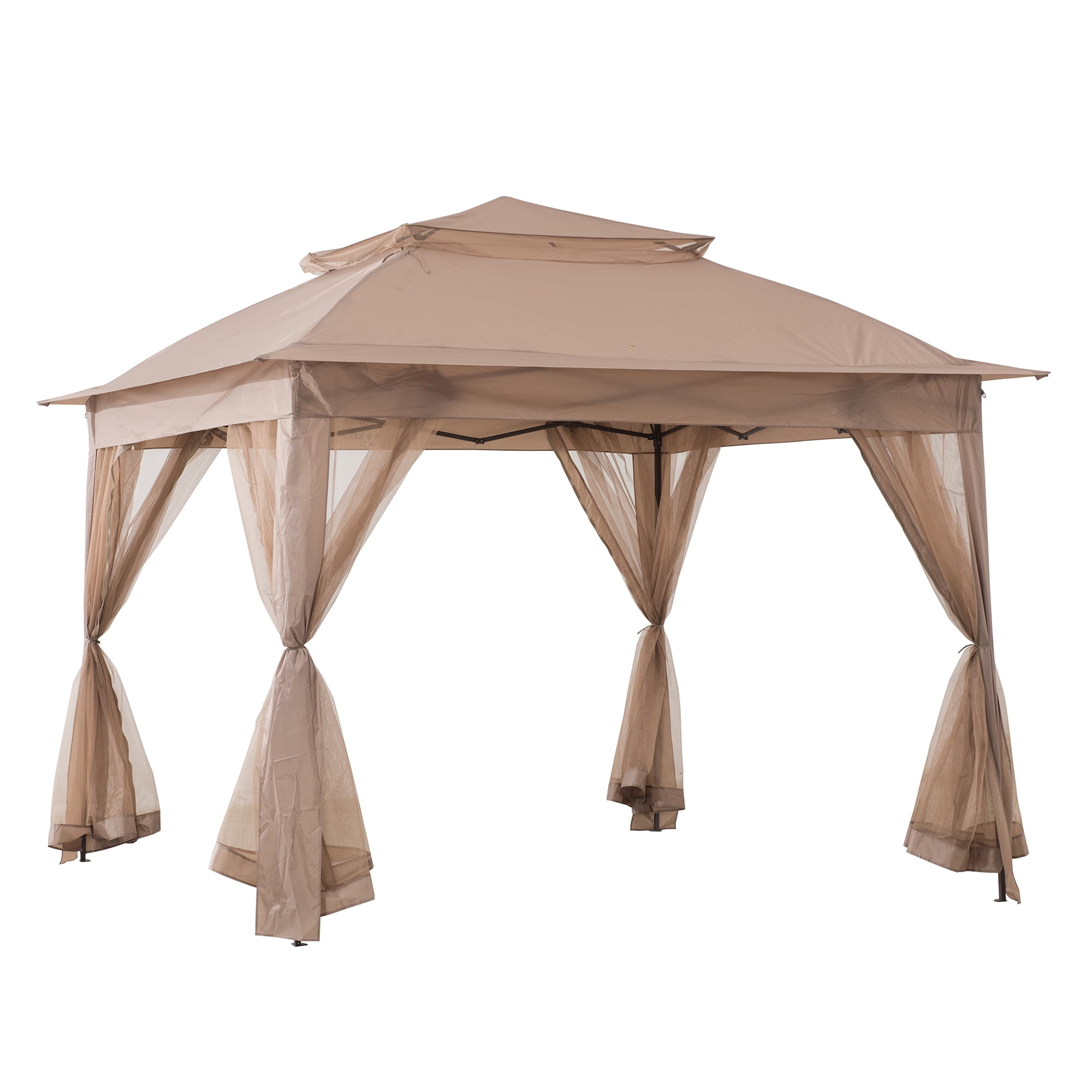 Sunjoy Outdoor Gazebo Patio 11 ft. x 11 ft. Pop Up Portable Steel Gazebo Khaki