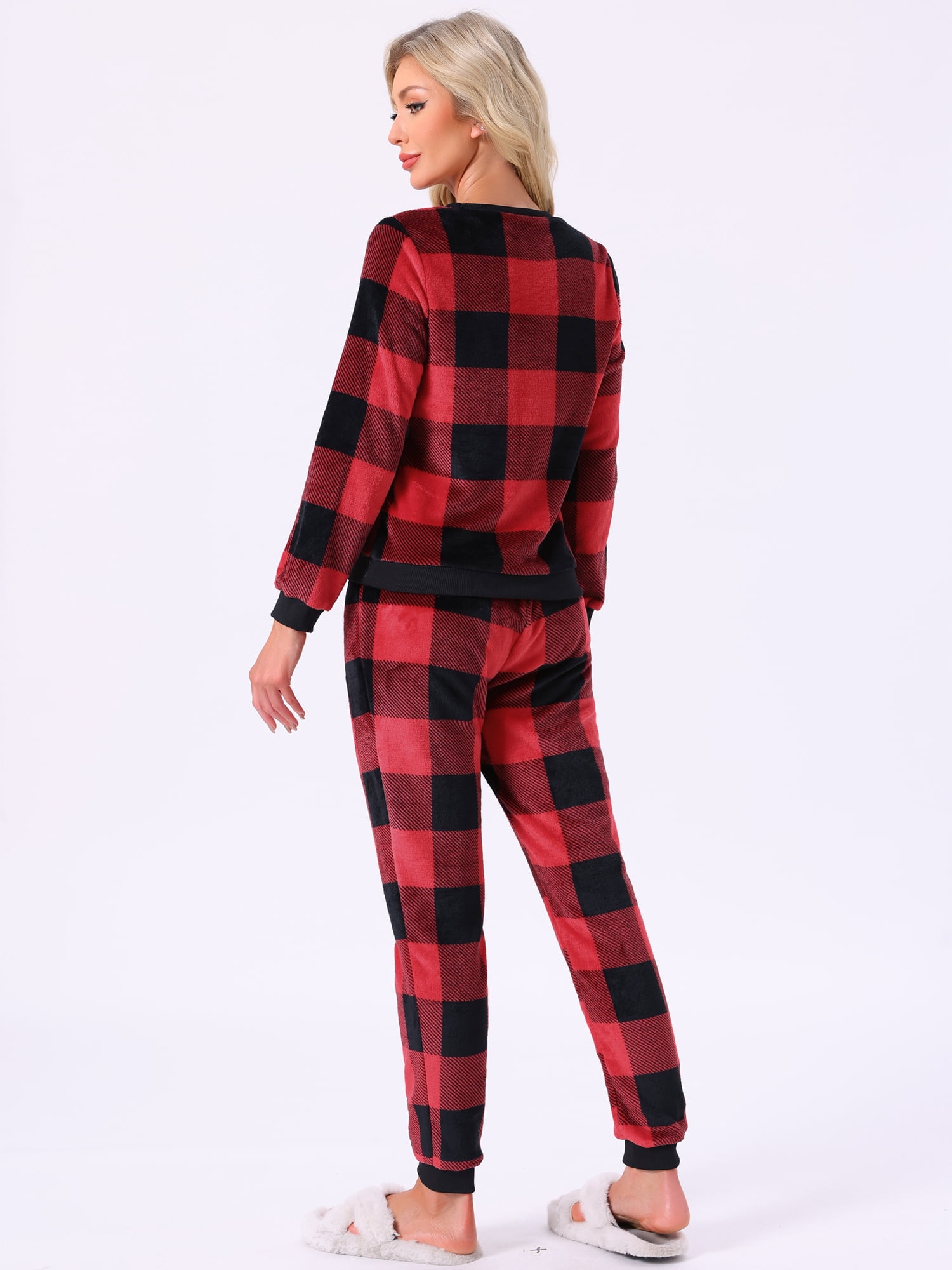 DARING DIVA Women's Fuzzy Fleece Pajama Sets Long Sleeve Top with Pants for Winter S Red