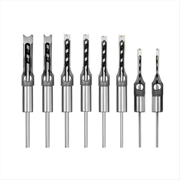 8 Brocas para Agujeros Cuadrados para Carpintería, Cincel para Embutir de Madera, Broca para Cincel para Embutir con Orificios Cuadrados para Embutir