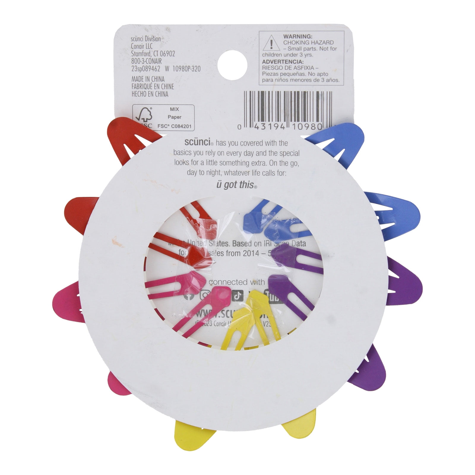 (4 pack) Scunci Hair Snap Clips, Assorted Colors, 10-Pieces