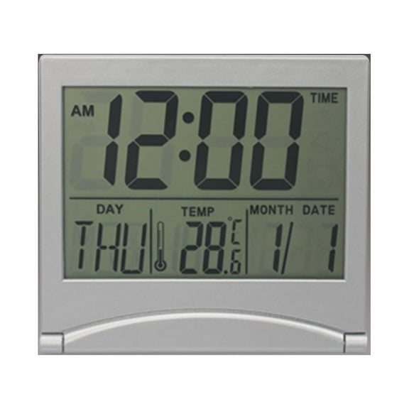 HOMEMAXS  Perpetual Calendar Alarm Clock Travel Digital Battery Silver
