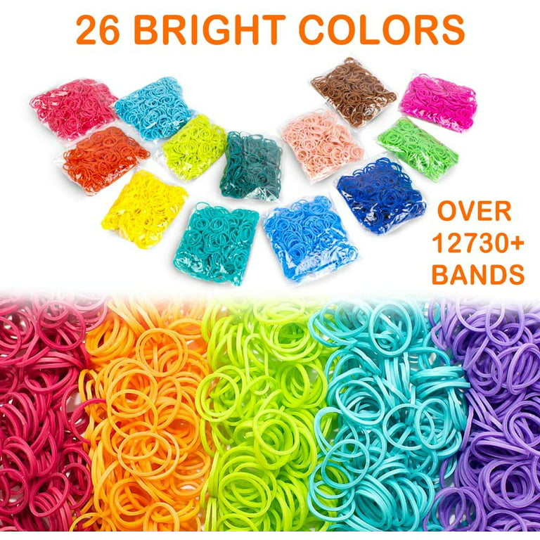 Loom N Crafts 11,900+ Rubber Band Bracelet Refill Kit - 11,000 Premium Loom Bands in 28 Bright Colors, 600 S-Clips, 200 Beads, 30 Charms, 52 A