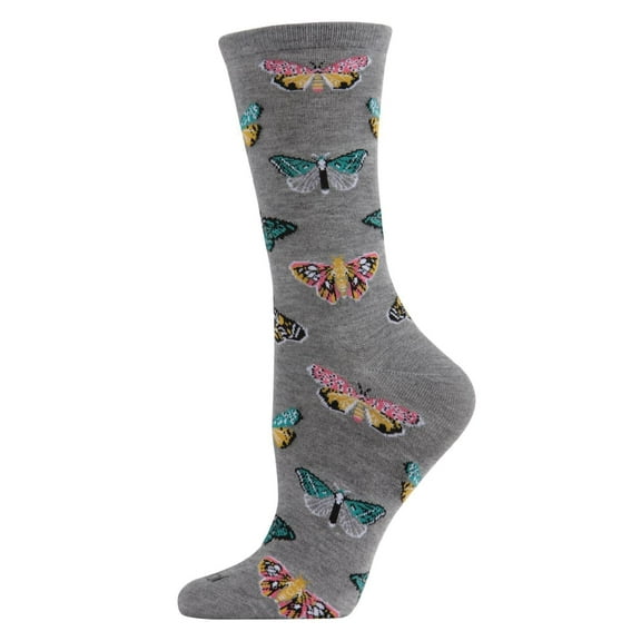 MeMoi Butterfly Bamboo Blend Crew Socks - Womens - Female, 9-11, Medium Gray Heather