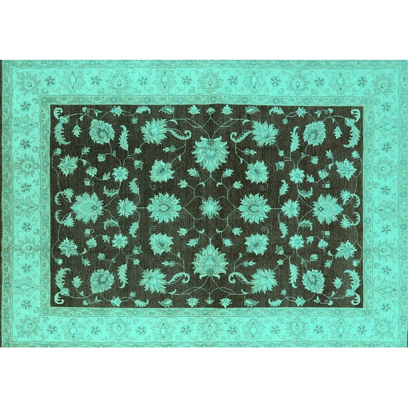 Ahgly Company Machine Washable Indoor Rectangle Oriental Turquoise Blue Industrial Area Rugs, 2' x 5'
