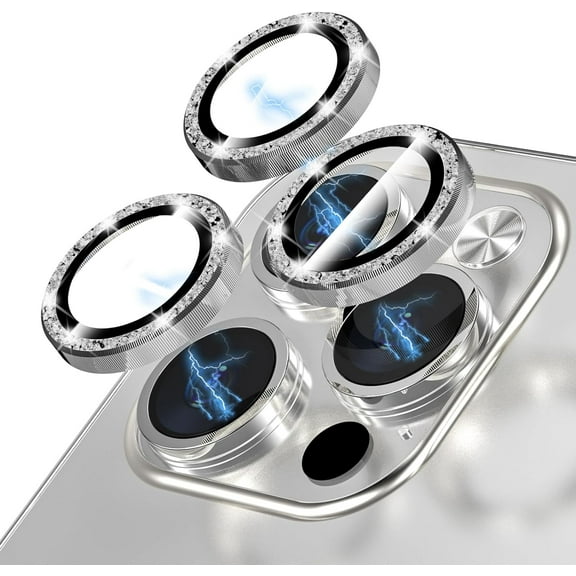Premium Alloy Metal Camera Lens Protector Compatible for iPhone 15 Pro/iPhone 15 Pro Max Accessories Camera Ring Cover Screen Protector,Shatter/Scratch-Resistant,Ultra Clear/Thin - Silver Diamond