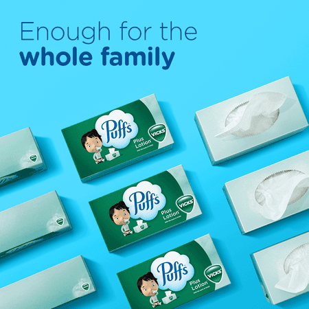 Puffs Plus Lotion with the Scent of Vick's Facial Tissue, 1 Family Size Box, 88 Tissues per Box,