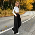 thumbnail image 6 of UACY Girls Sweatpants Wide Leg Drawstring Baggy Kids Pants Open Bottom Casual Loose Teen Joggers with Pockets (Black, 13-14 Years), 6 of 9