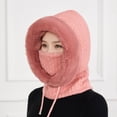 thumbnail image 2 of Gorro de lana suelta de una pieza para mujer, bufanda, máscara con cordón para calidez, suéter de invierno con capucha, gorro de punto, rosa, 2 of 4