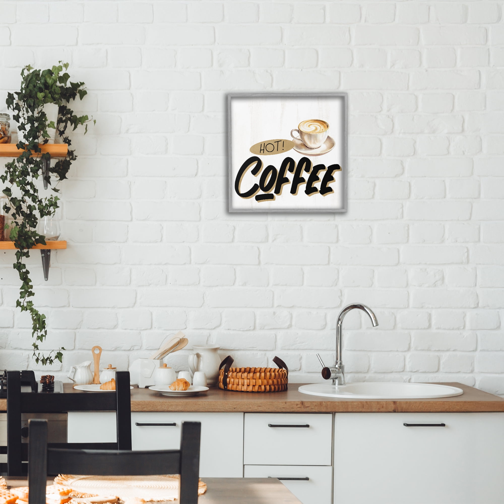 Stupell Industries Retro Fresh Hot Coffee Gray Framed Giclee Art, design by Kim Allen