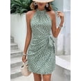thumbnail image 2 of Women'S Summer Dress Dot Print Halter Neck Tie Waist Casual Zipper Back Sundress Vacation Beach Light Green XL, 2 of 6