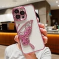 thumbnail image 4 of Luxury Plating Silicone Clear Glitter Quicksand Dream Butterfly Case For iPhone 15 Pro 14 13 12 11 Pro Max Shockproof Lens Cover Pink For iPhone 13, 4 of 6