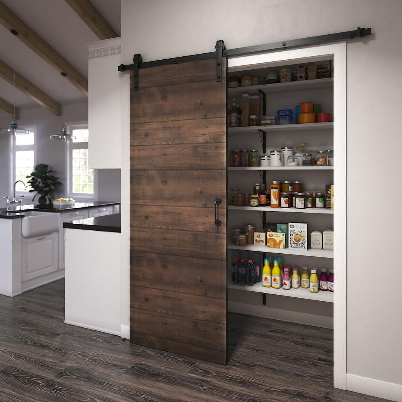 EightDoors 84" x 32" x 1-3/8" Brown Reclaimed Wood Look Finished (Ranch) Core Flush Wood Slab Interior Barn Door