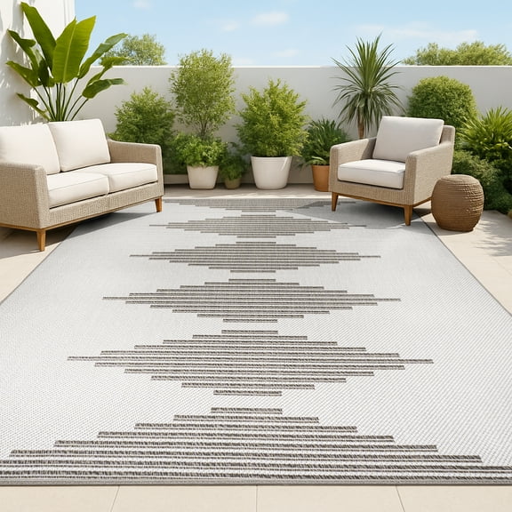 JONATHAN Y SANTA MONICA 3 x 5 Area Rug, Vinales Diamond Stripe - Light Gray/Black, SMB204B-3