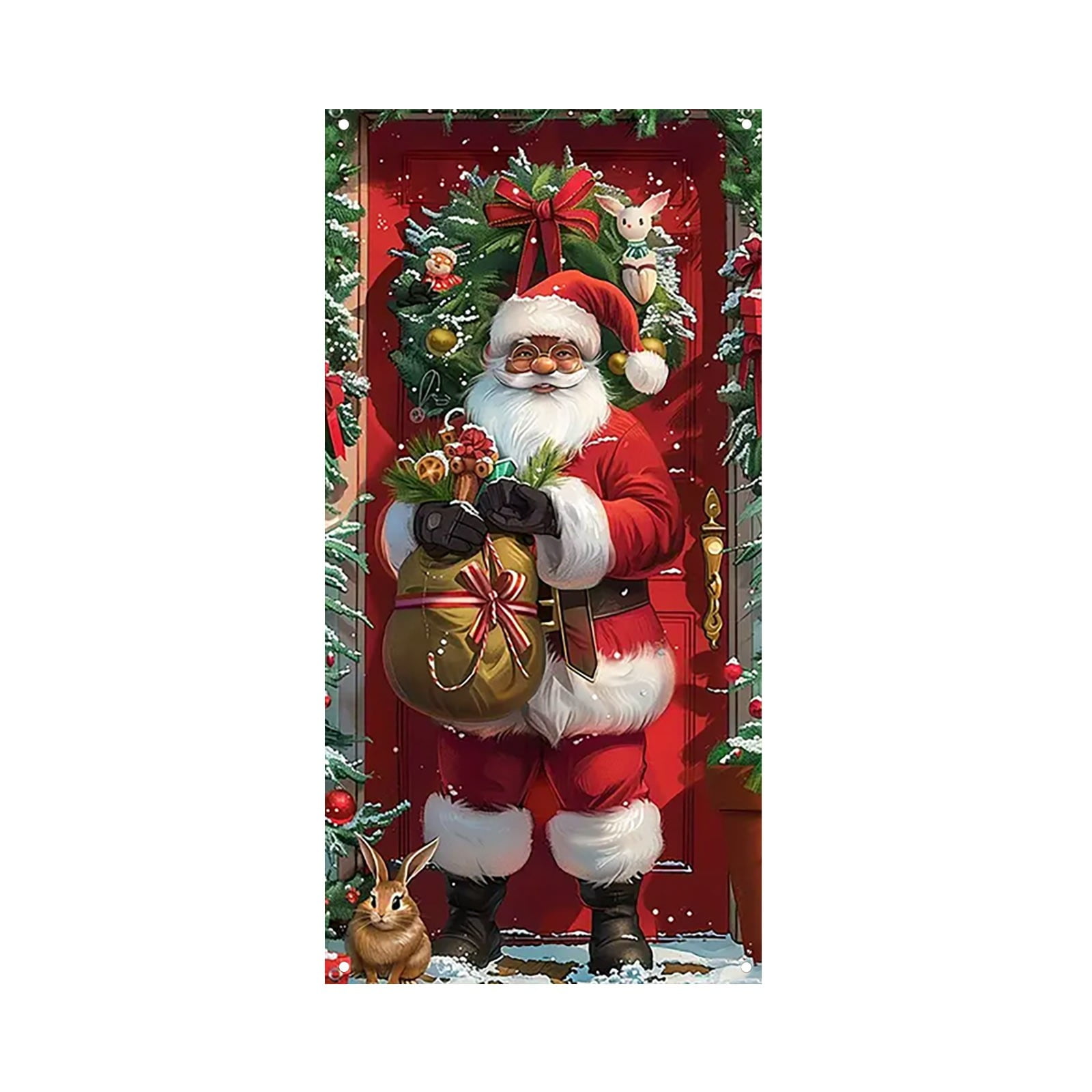 Lot De 2 Rideaux De Porte De Noël - 1x2 M, Motifs Sapins, Franges Scintillantes Rouge Et Vert (avec Ruban Adhésif)
