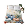 thumbnail image 2 of King Flat Sheet Only Thanksgiving Sky Blue Pumpkin Soft Microfiber Cooling Bedding Sheets Fall Blue Green Leaves Flat Bed Sheet, 2 of 9