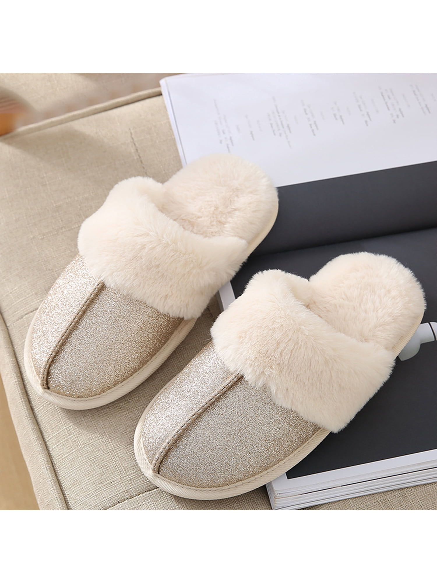 fuzzy slip on shoes