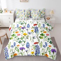 Castle Fairy Boys Girls Colorful Flowers Bedding Comforter Set 7-Piece,Spring Garden King Bedding Sets,Chic Floral Blossoms Ultra Soft Bed Sheets,Ultra Soft Home Decor,Reversible