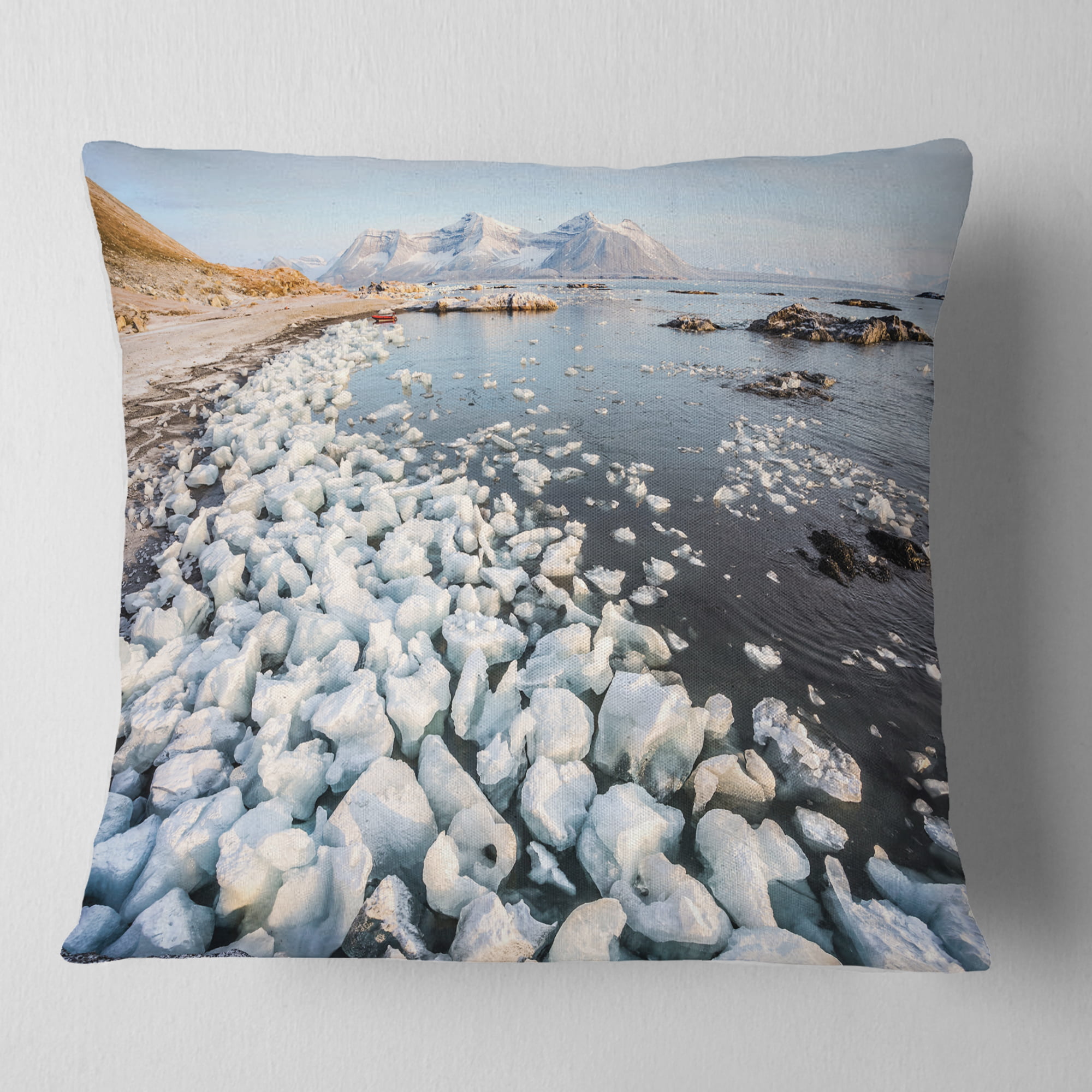 in Sofa Throw Pillow 16 in Designart CU14668-16-16 Sunny Morning in Arctic Spitsbergen Landscape Printed Cushion Cover for Living Room x 16 in