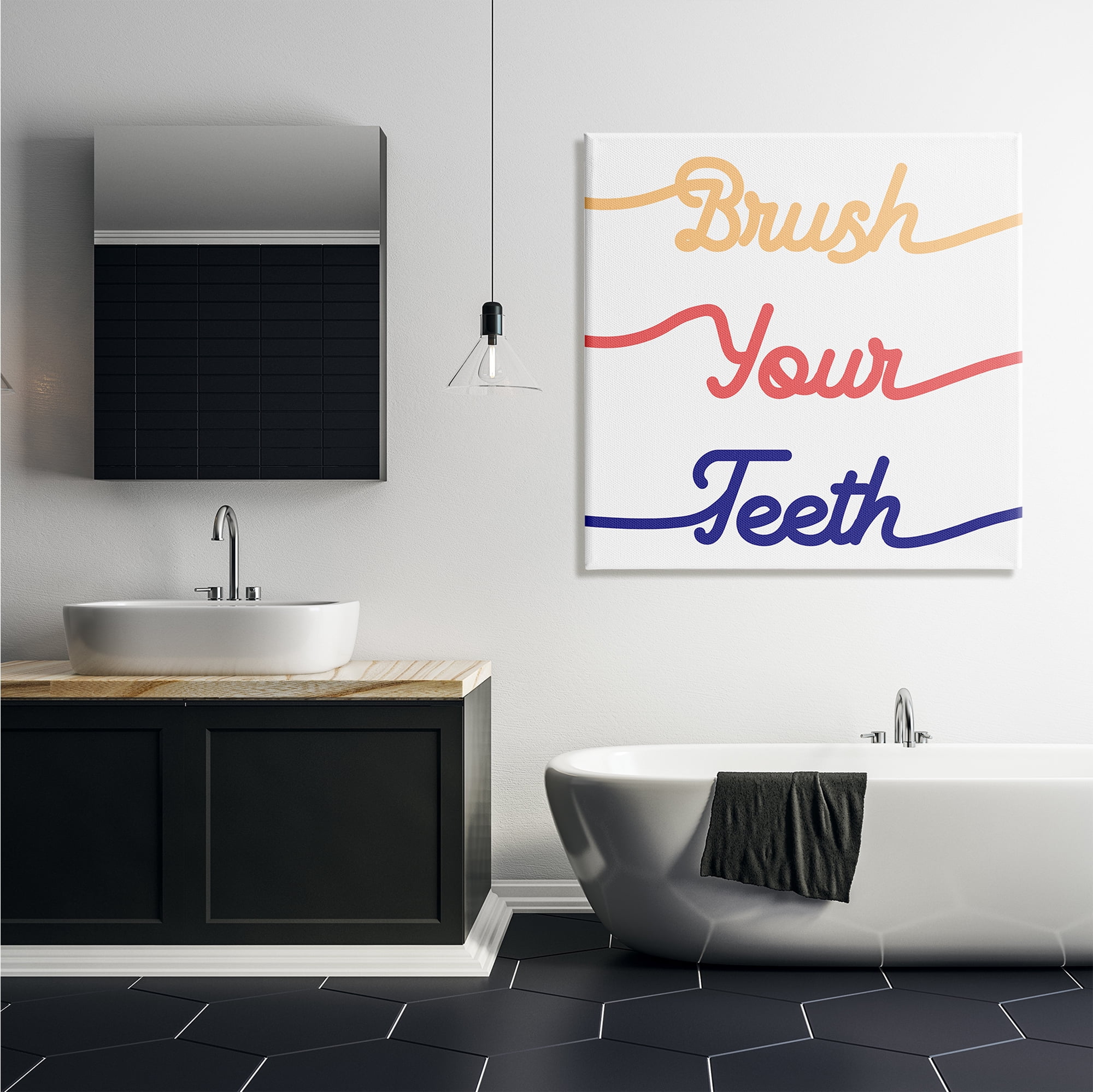 Stupell Industries Brush Your Teeth Children's Bathroom Dental Hygiene Typography Painting Gallery Wrapped Canvas Print Wall Art, 36 x 36
