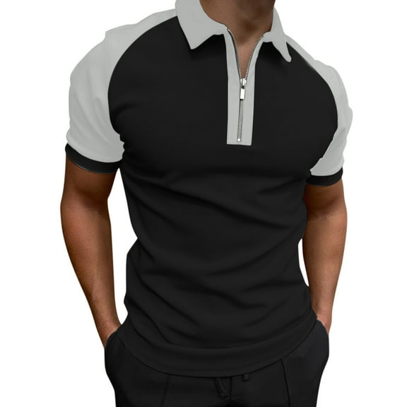 Shirts For Men Summer Solid Patchwork T Shirt Turn Down Collar Raglan Sleeve Tops T Shirt