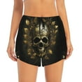 thumbnail image 2 of Pofeuu Vintage Gold Leaf Skull Print Women's Athletic Shorts Running Workout Shorts Tummy Control Quick Dry Gym Shorts with Pockets Double layer sports shorts-Large, 2 of 7
