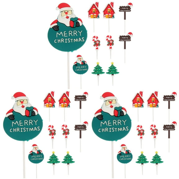 EXHUMKY BERTDOMD 30 Pieces Assorted Color Merry Christmas Cake Picks Xmas Cupcake Toppers Holiday Party Decor