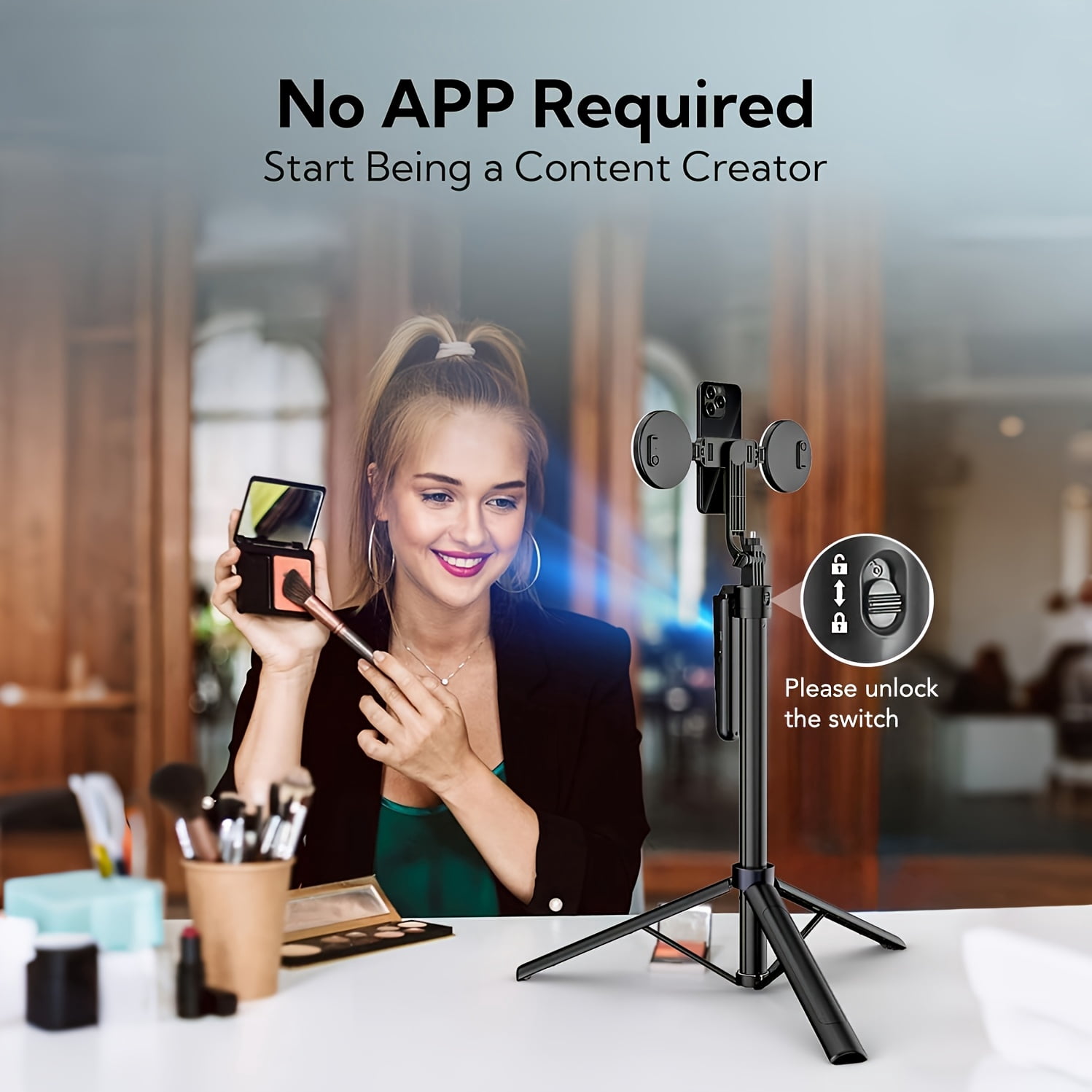 Auto Face Tracking Tripod 360° Rotation with Light, No App, 70.9" Motion Sensor Phone Tripod Stand, Face Body Phone Camera Mount Gesture Control for Vlog/Live Stream/Video Recording