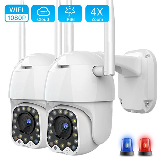 Cámara IP PTZ de 1080P para exteriores, seguimiento automático, 2MP, nube, seguridad para el hogar, Wifi, Zoom Digital 4X, cámara domo de velocidad con luz de sirena