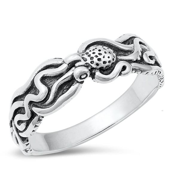 Octopus Mystery Ocean Creature Ring .925 Sterling Silver Band Jewelry Female Male Unisex Size 9