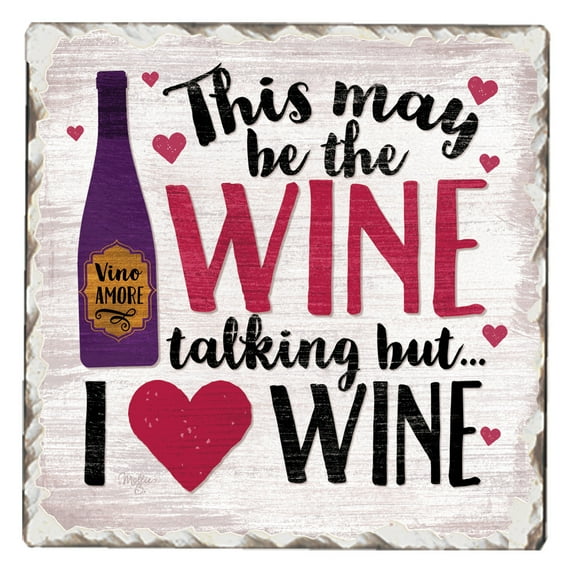Absorbent Stone Tumbled Tile Coasters, Wine Talking, Set of 4