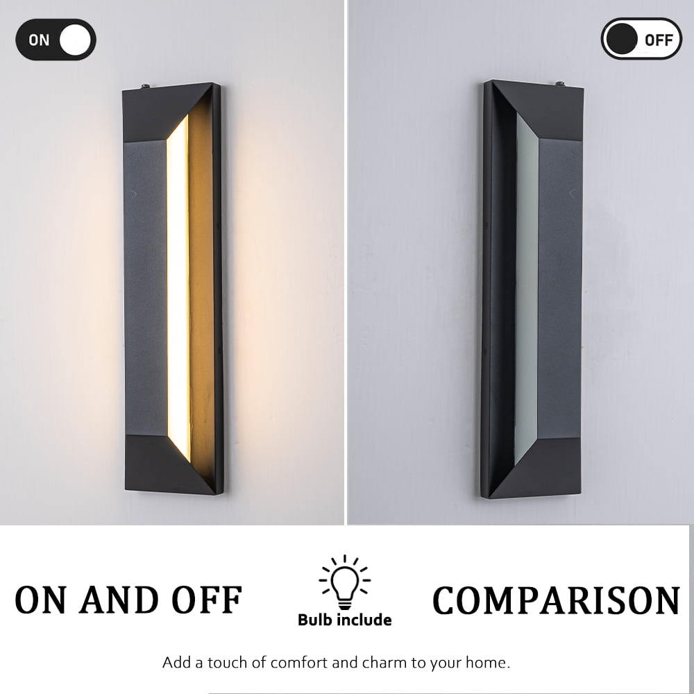 H22" Large Dusk to Dawn Modern Outdoor Wall Light 24W Integrated LED Exterior Wall Sconce with Black Trapezoid Design and Acrylic Shade for Garage Entryway