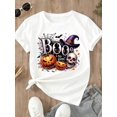 thumbnail image 2 of Halloween Graphic Tee Women Boo To You Pumpkin Skull Witch Hat Print Casual Party Top, 2 of 6