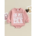 thumbnail image 2 of Bslissey Baby Girls Sweatshirt Romper Pink Long Sleeve Letter Print Crew Neck Bodysuit Newborn Infant Loose Jumpsuit Casual Daily Clothes 3M 6M 12M 18M, 2 of 7