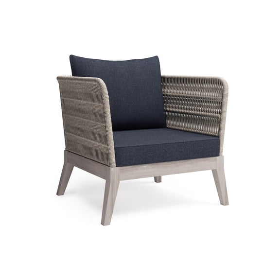 Simpli Home Santiago 34 in. W Outdoor Conversation Chair in Slate Grey Polyester Fabric