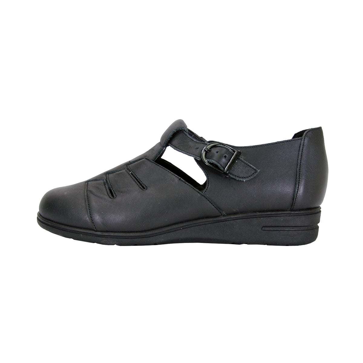 24 HOUR COMFORT Mara Wide Width Casual T-Strap Leather Shoes BLACK 5.5