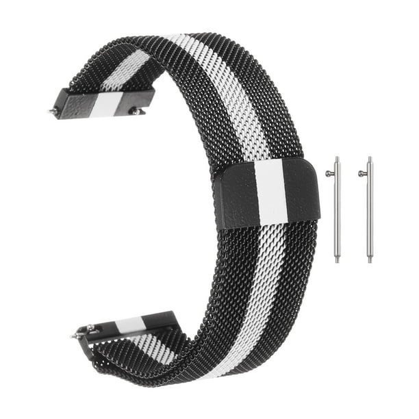 Correa de reloj de malla de acero inoxidable Uxcell de 22 mm, correa de metal de liberación rápida ajustable con hebilla magnética para hombres y mujeres, negra y blanca