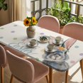 thumbnail image 3 of Happy Easter Table Cloths for 3 Foot Rectangle Tables, Spring Rabbits Polka Dots Beige Burlap Patio Waterproof Elastic Fitted Tablecloths, Washable Rectangular Table Cover for Camping, 3 of 8