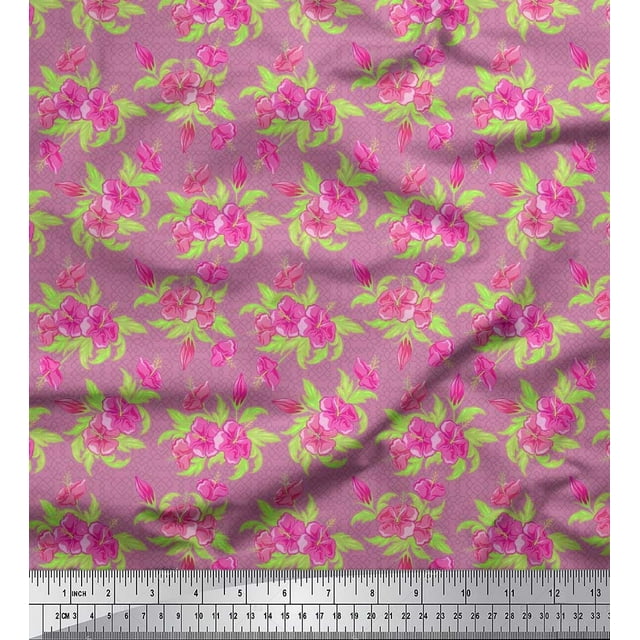 Soimoi polyester Crepe Fabric Geometric Design,Leaves & Floral Artistic Decor Fabric Printed Yard 42 Inch Wide