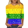 thumbnail image 2 of Xdegoge T-Shirt for Women Crewneck 3/4 Sleeve Casual Pastel Gradient Rainbow Striped Pattern Loose Fit Soft Flowy Breathable Modern Aesthetic Daily Spring Fashion Tops, 2 of 6