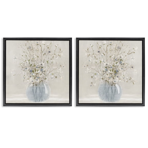 Stupell Industries Delicate Glass Vase Bouquet 2 Piece Black Framed Floater Canvas Set, design by Carol Robinson