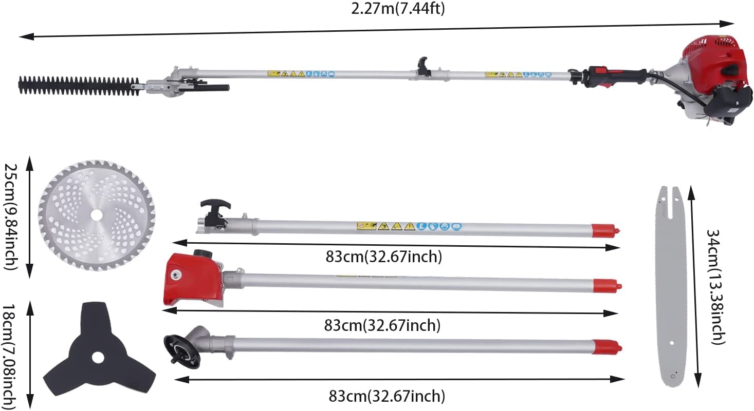 Miumaeov 4-in-1 Petrol Hedge 51.7cc Trimmer Grass Pruner Chainsaw Brush Cutter 2-Stroke