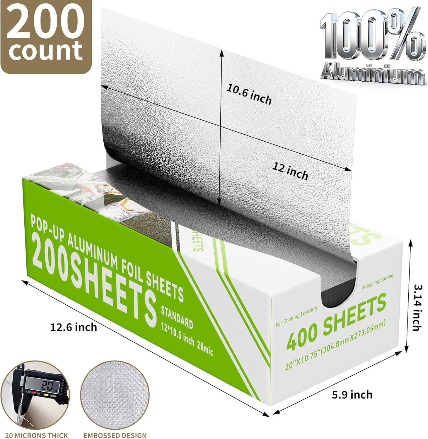 Aluminum Foil Sheets - 200 Count Pre Cut Tinfoil, 12" x 10.6" Inch for Food, Hot Dog or Sandwich Wrap, Food Storage, Baking, Catering, Restaurant, Kitchen Use