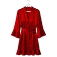 thumbnail image 5 of Deago Women's Satin Silky Robe Valentines Lingerie for Women Kimono Bathrobe Short Ruffle Belted Robes Bride Bridesmaids Sleepwear Dressing Gown (Red, S), 5 of 9
