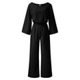thumbnail image 5 of Rutainlusire Women's 3/4 Sleeve Jumpsuit Ladies' Autumn and Winter Solid Color Round Neck Jumpsuit with Belt Tie for Slimming Effect, 5 of 6