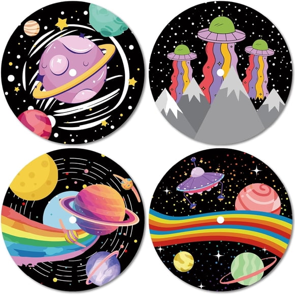 4Pcs Records Wall Decor Hippie 1950s Decor Collage Display Signs Spaceship Star Aesthetic Vintage Room Decor Waterproof for Indie Art Dorm Bedroom Teen Room Music Studio 11.6Inch